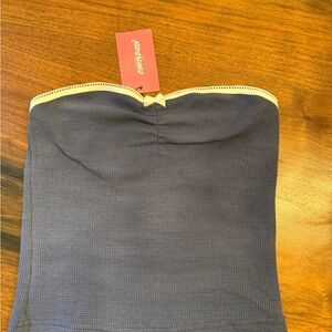 EDIKTED  Navy Strapless Top with White Trim NEW WITH TAGS